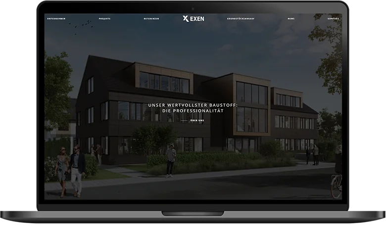 Website Exen GmbH auf dem Laptop