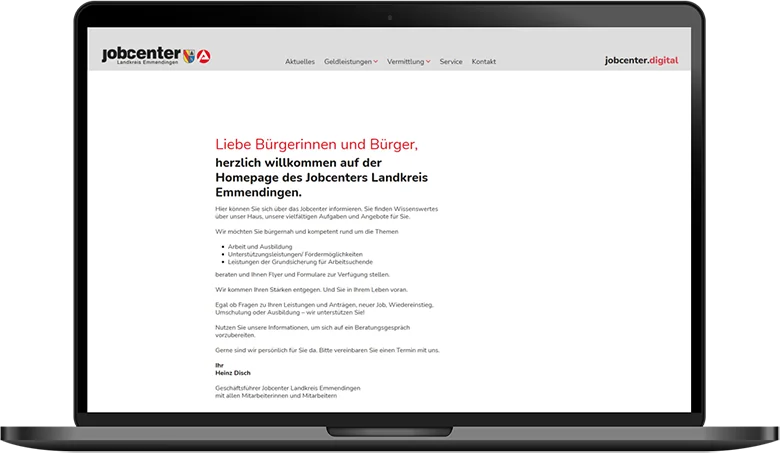Website Jobcenter Landkreis Emmendingen auf dem Laptop
