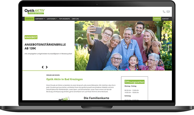 Website Optik Aktiv auf dem Laptop