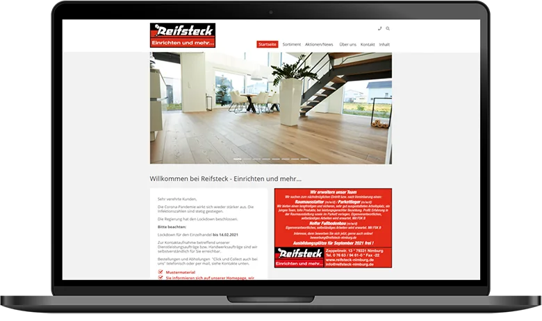 Website Reifsteck – Einrichtungen auf dem Laptop